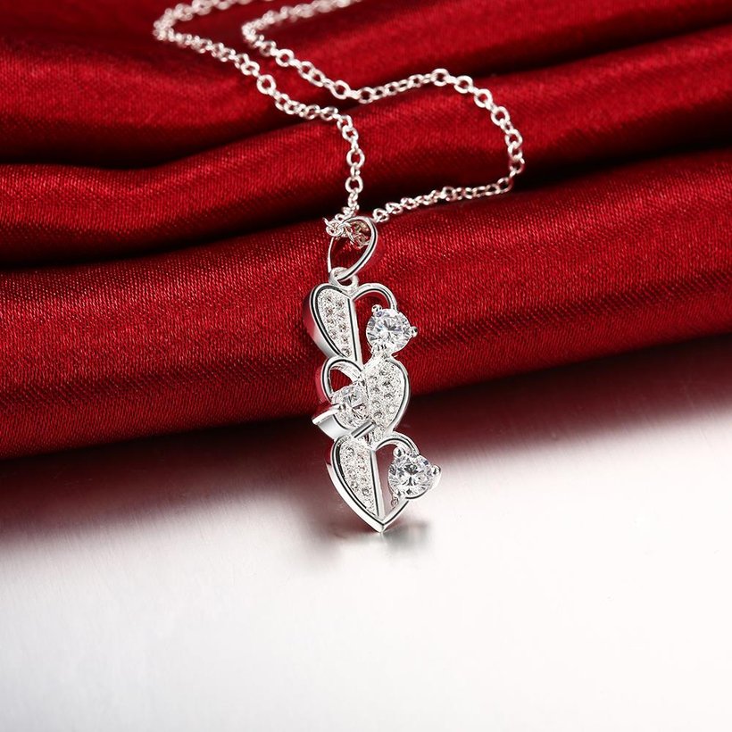 Wholesale Romantic Silver Heart CZ Necklace TGSPN281 3
