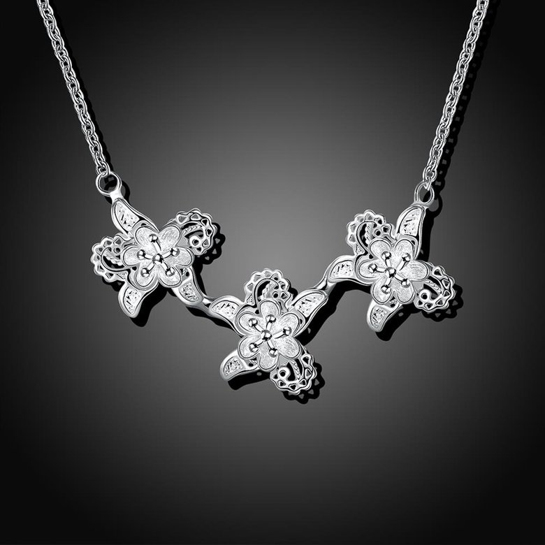 Wholesale Romantic Silver Plant Necklace TGSPN308 1