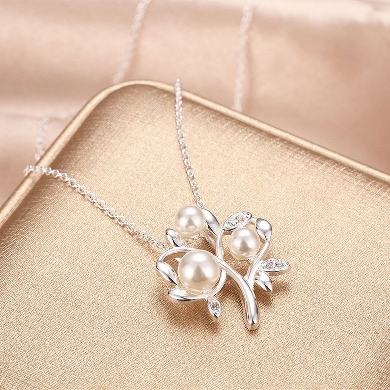 Wholesale Trendy Silver Plant CZ Necklace TGSPN387 0