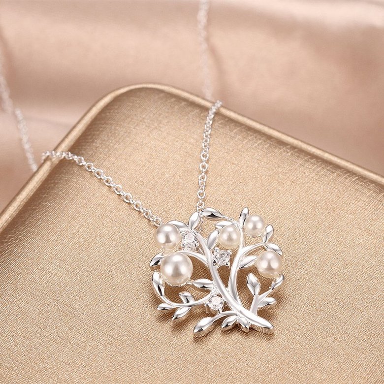 Wholesale Trendy Silver Plant CZ Necklace TGSPN391 2