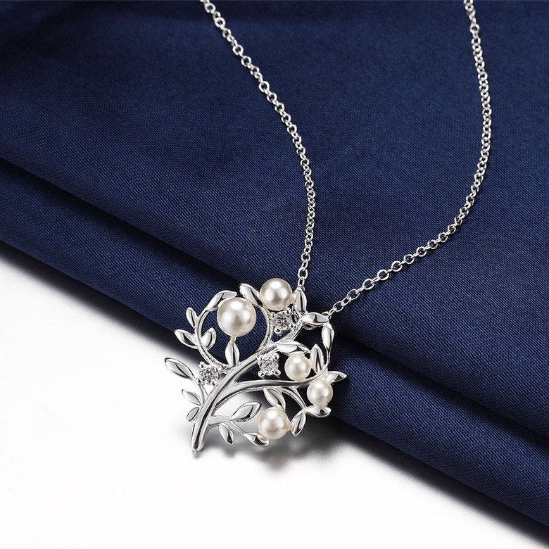 Wholesale Trendy Silver Plant CZ Necklace TGSPN391 3