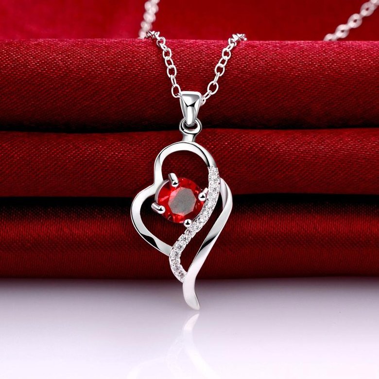 Wholesale Romantic Silver Heart Glass Necklace TGSPN594 2