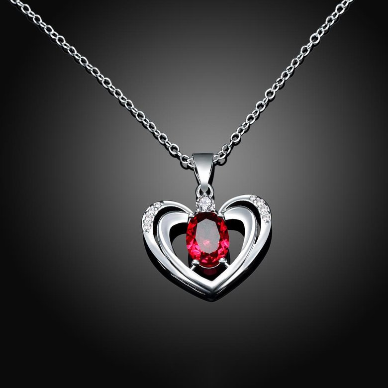 Wholesale Trendy Silver Heart Glass Necklace TGSPN654 1