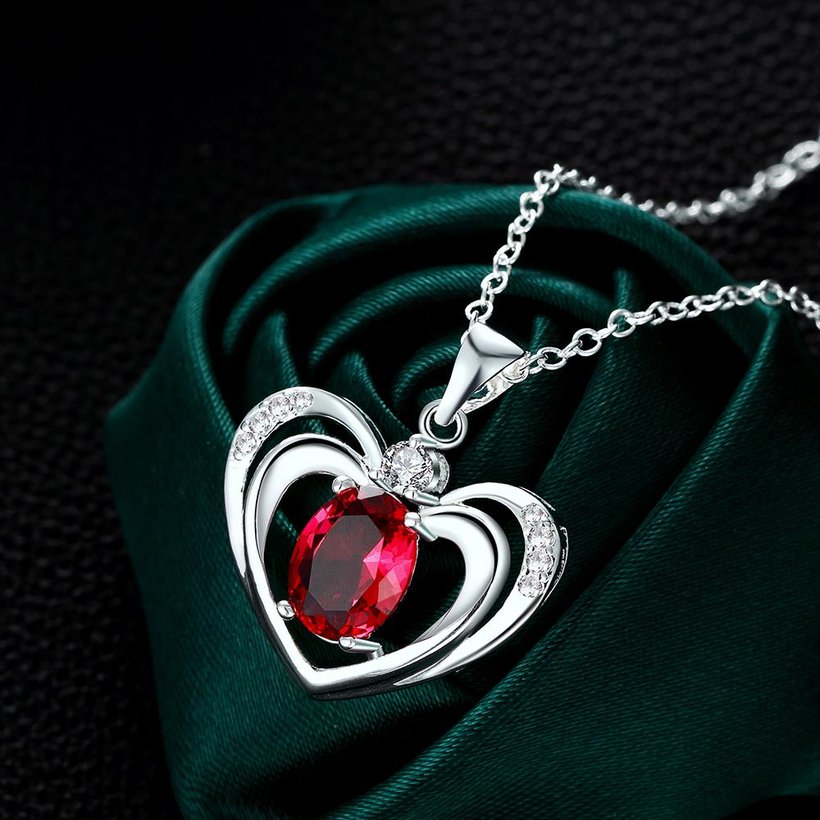 Wholesale Trendy Silver Heart Glass Necklace TGSPN654 3