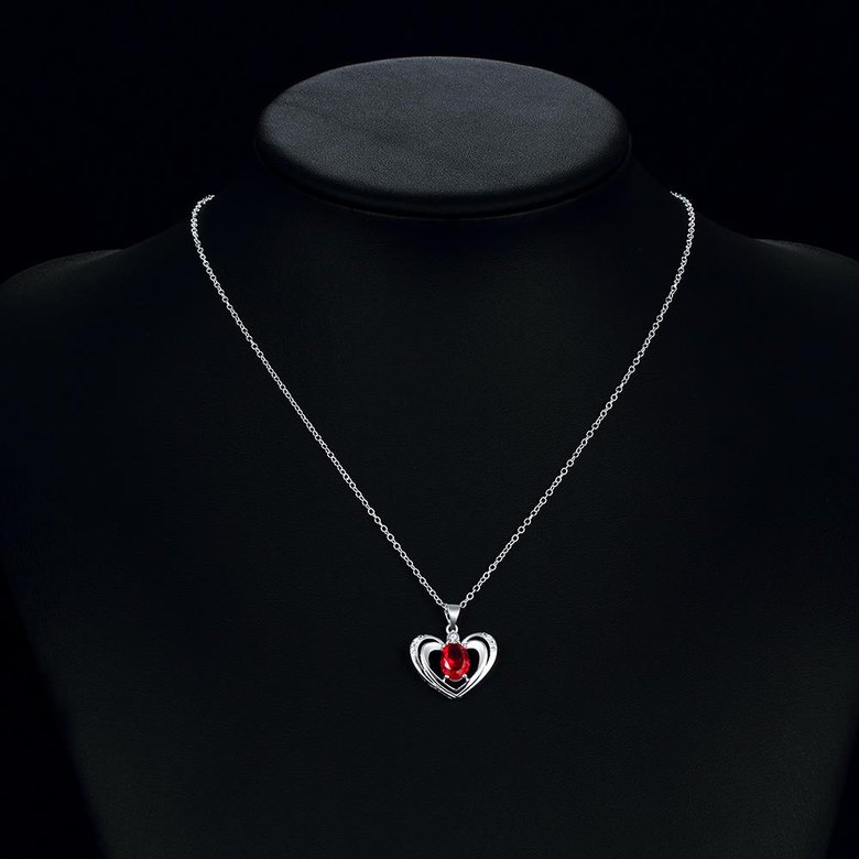 Wholesale Trendy Silver Heart Glass Necklace TGSPN654 4