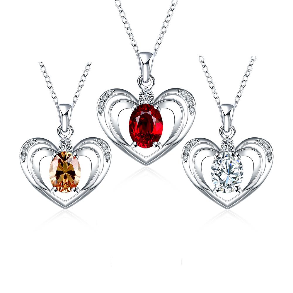 Wholesale Trendy Silver Heart Glass Necklace TGSPN654 5