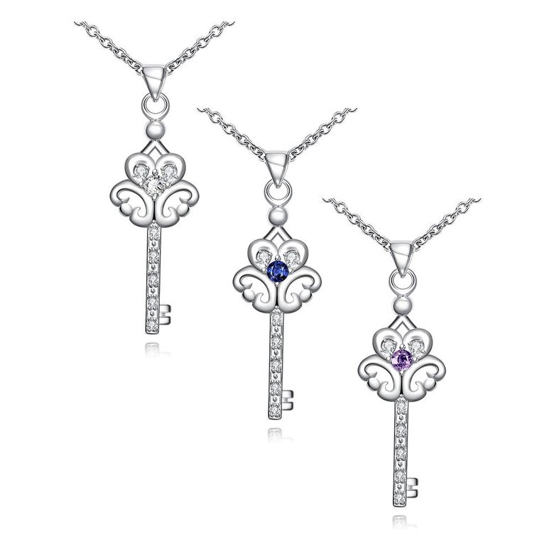Wholesale Trendy Silver Key Glass Necklace TGSPN747 2