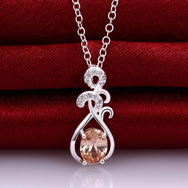 Wholesale Romantic Silver Water Drop CZ Necklace TGSPN759 2