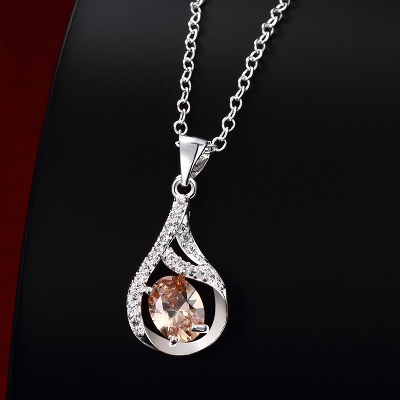 Wholesale Trendy Silver Water Drop CZ Necklace TGSPN762 3