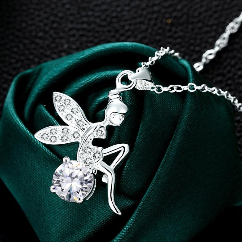 Wholesale Romantic Silver Fairy CZ Necklace TGSPN039 2
