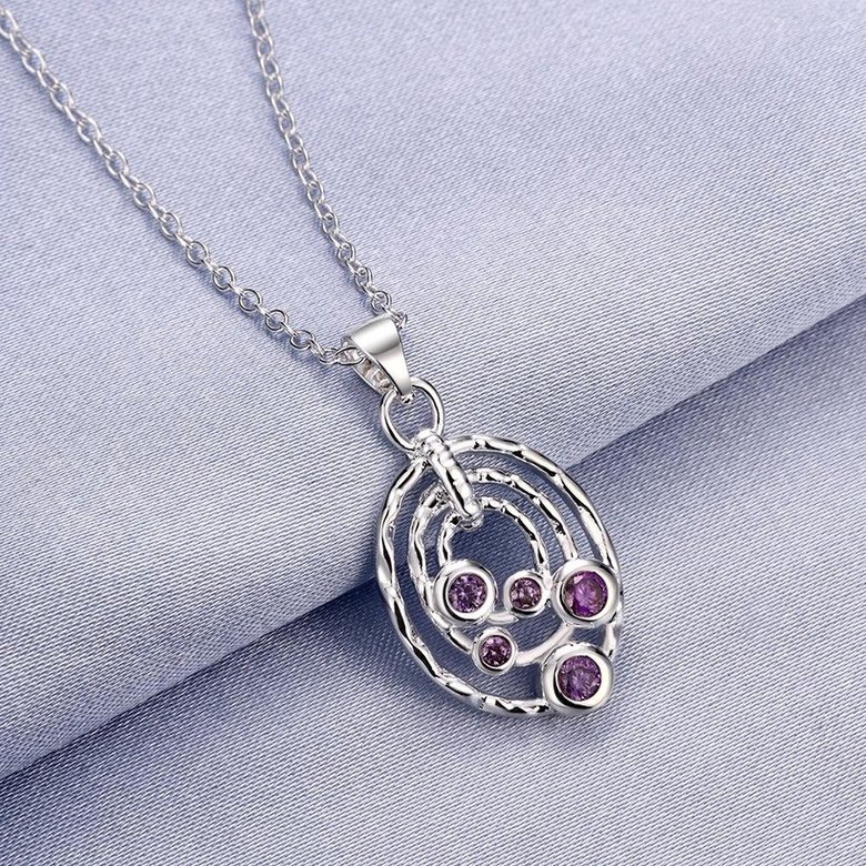 Wholesale Classic Silver Round CZ Necklace TGSPN074 2