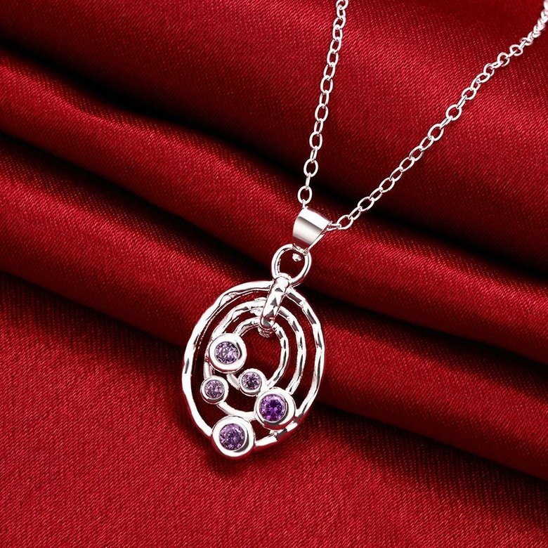 Wholesale Classic Silver Round CZ Necklace TGSPN074 3