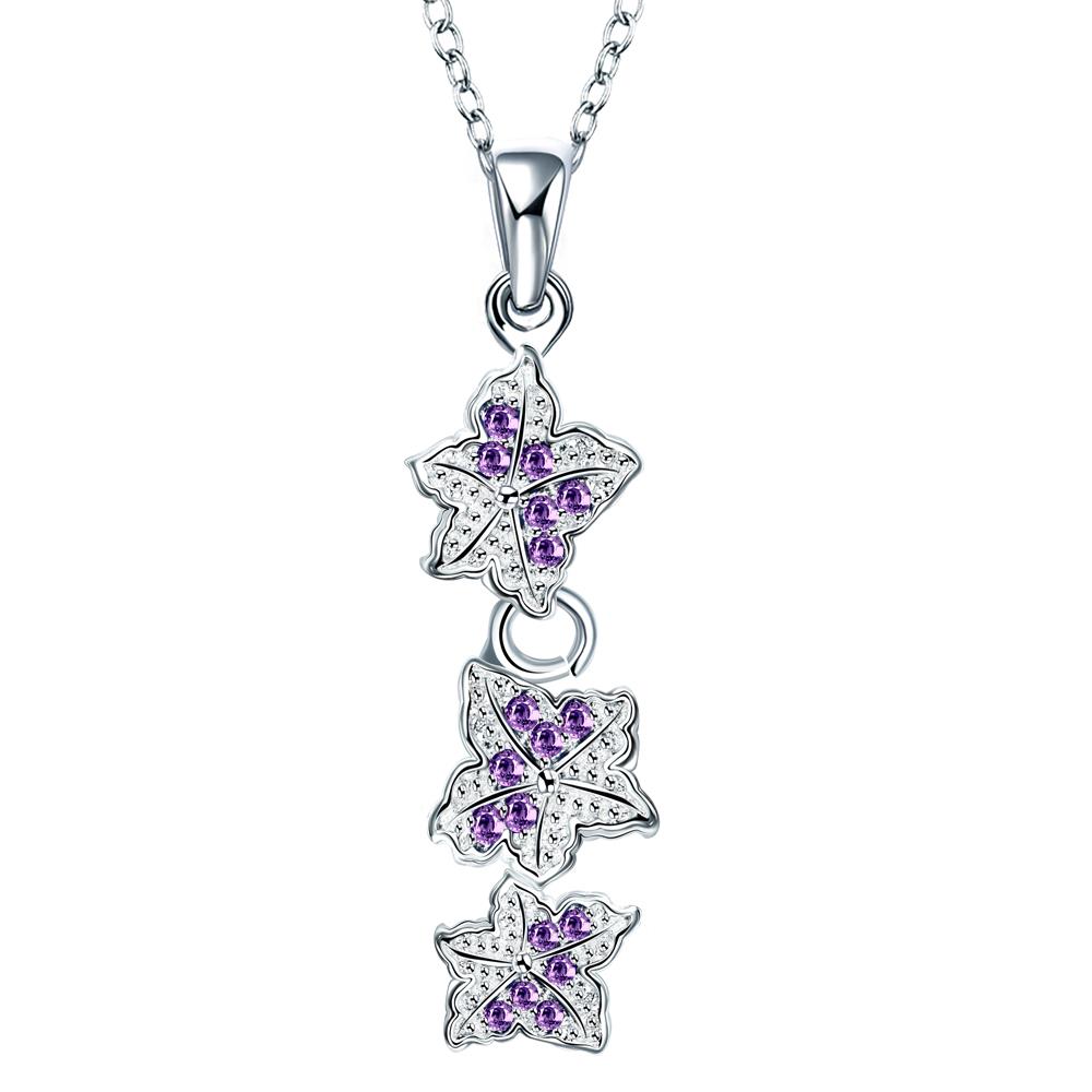 Wholesale Trendy Silver Plant CZ Necklace TGSPN077 7