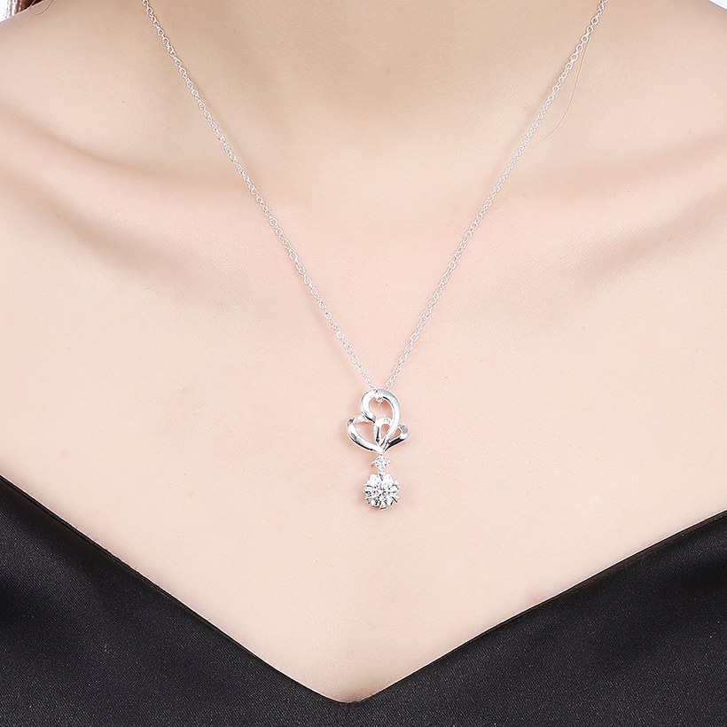 Wholesale Trendy Silver White CZ Necklace TGSPN109 4