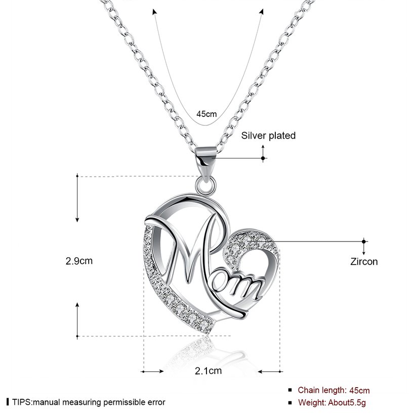 Wholesale Trendy Silver Heart White CZ Necklace TGSPN122 0
