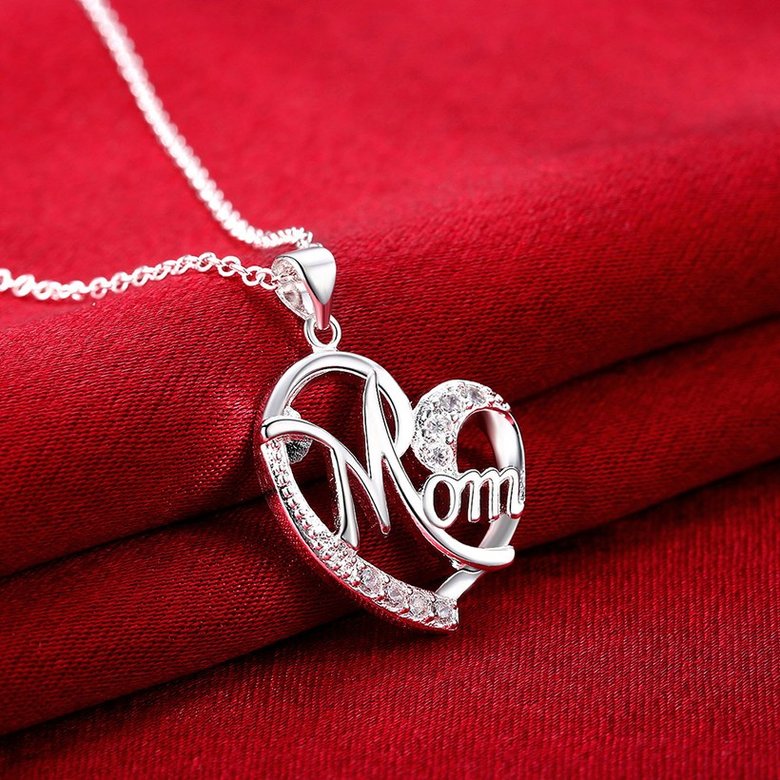 Wholesale Trendy Silver Heart White CZ Necklace TGSPN122 2