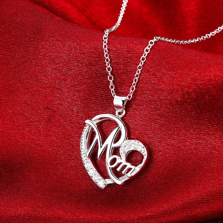 Wholesale Trendy Silver Heart White CZ Necklace TGSPN122 3