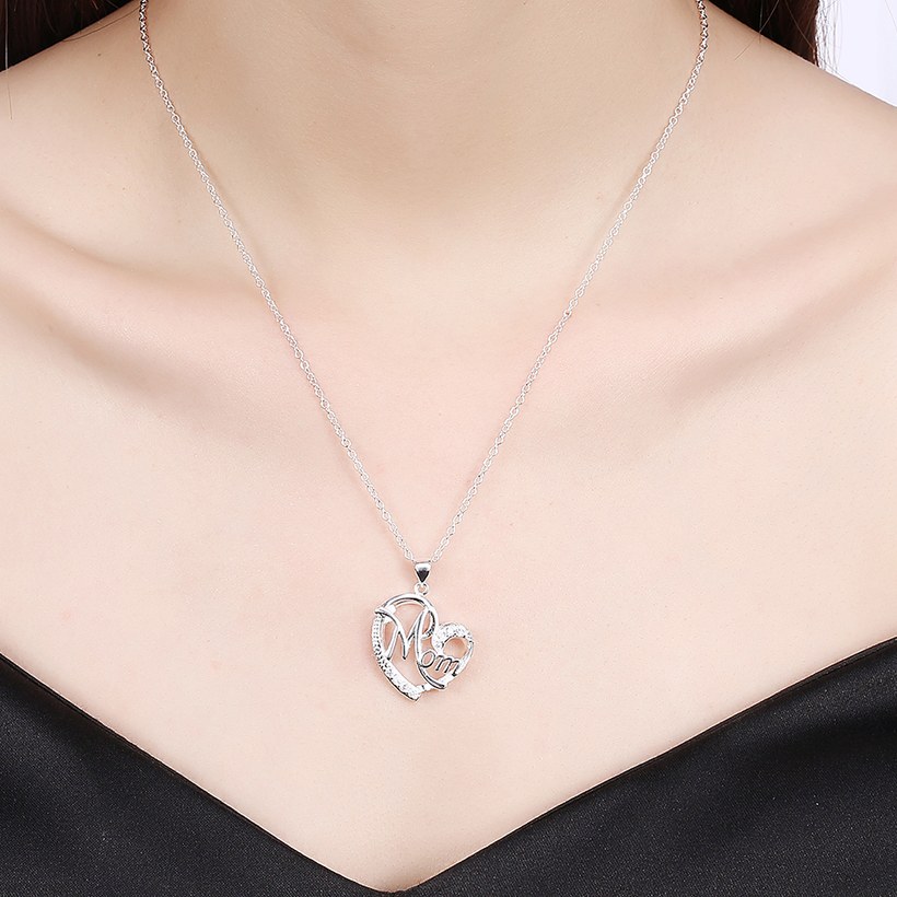 Wholesale Trendy Silver Heart White CZ Necklace TGSPN122 4