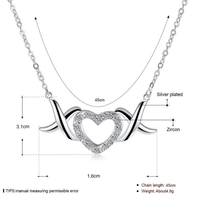 Wholesale Trendy Silver Heart White CZ Necklace TGSPN144 0