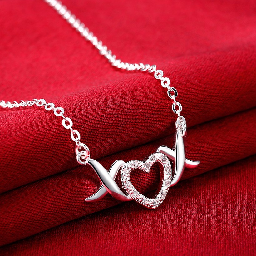 Wholesale Trendy Silver Heart White CZ Necklace TGSPN144 2