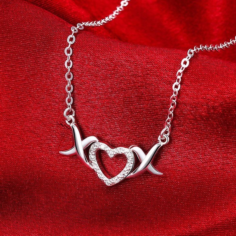 Wholesale Trendy Silver Heart White CZ Necklace TGSPN144 3