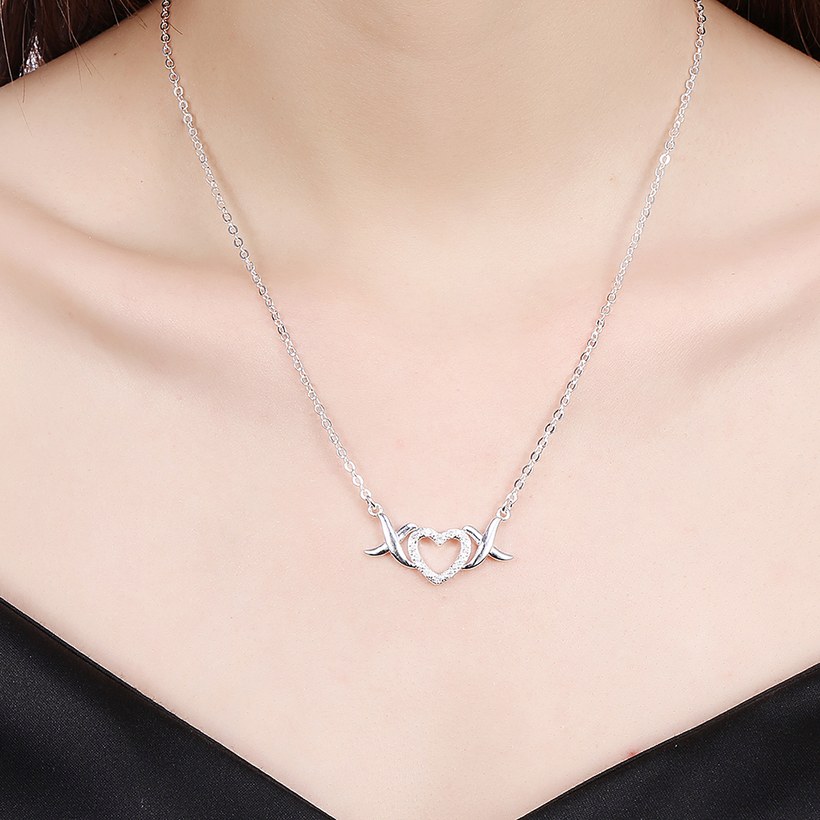 Wholesale Trendy Silver Heart White CZ Necklace TGSPN144 4