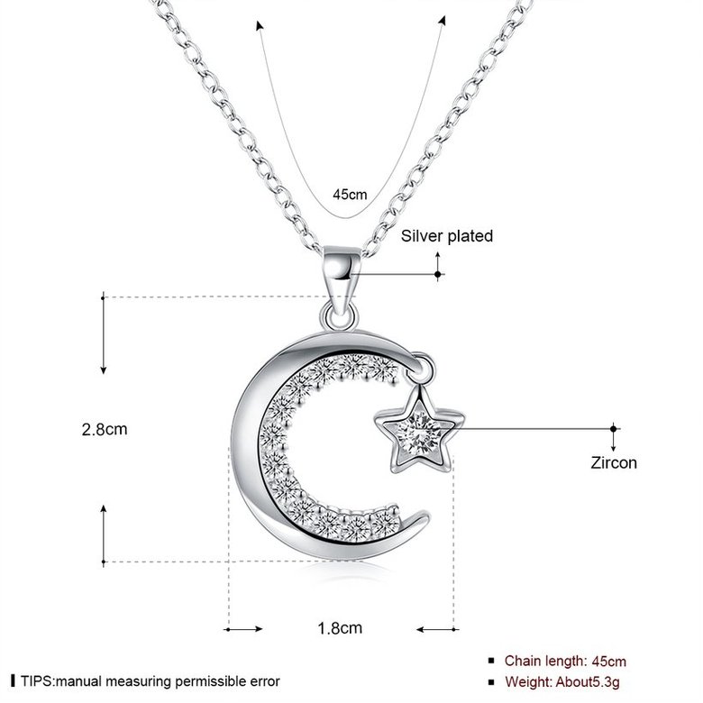 Wholesale Trendy Silver Moon White CZ Necklace TGSPN156 0