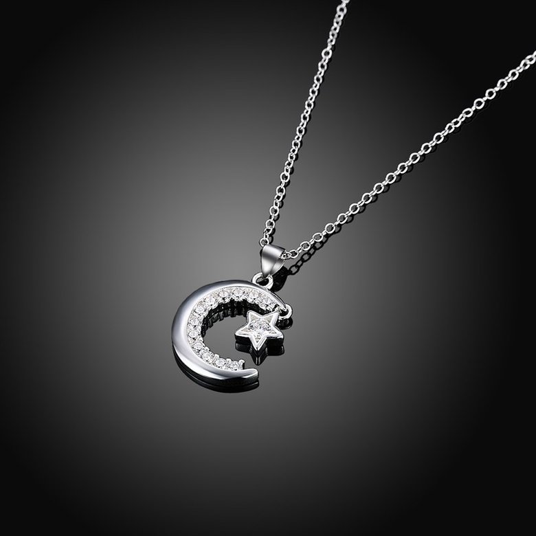 Wholesale Trendy Silver Moon White CZ Necklace TGSPN156 1