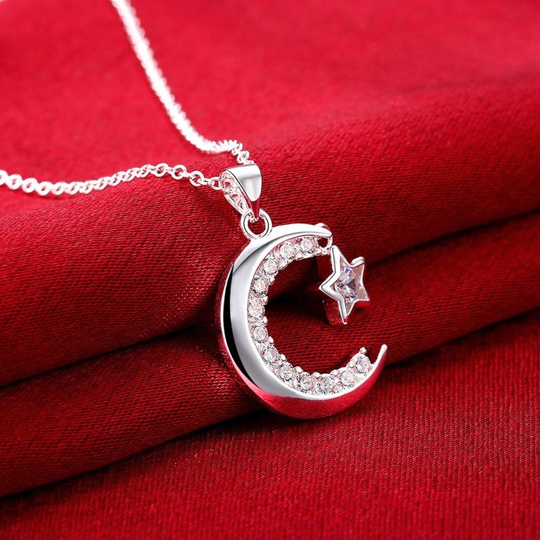 Wholesale Trendy Silver Moon White CZ Necklace TGSPN156 2
