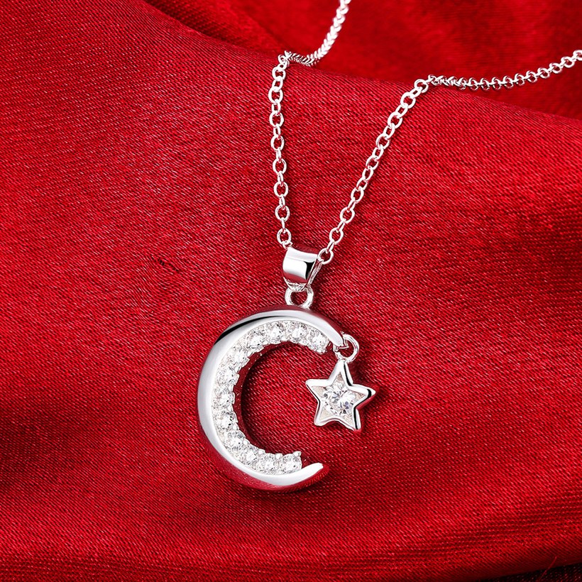 Wholesale Trendy Silver Moon White CZ Necklace TGSPN156 3