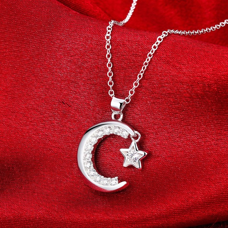 Wholesale Trendy Silver Moon White CZ Necklace TGSPN156 3