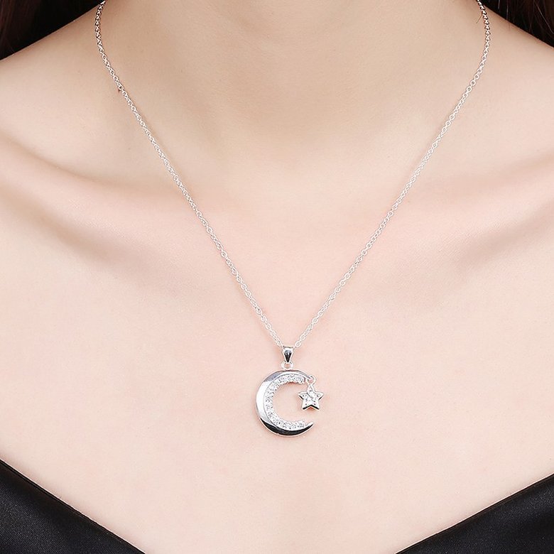 Wholesale Trendy Silver Moon White CZ Necklace TGSPN156 4