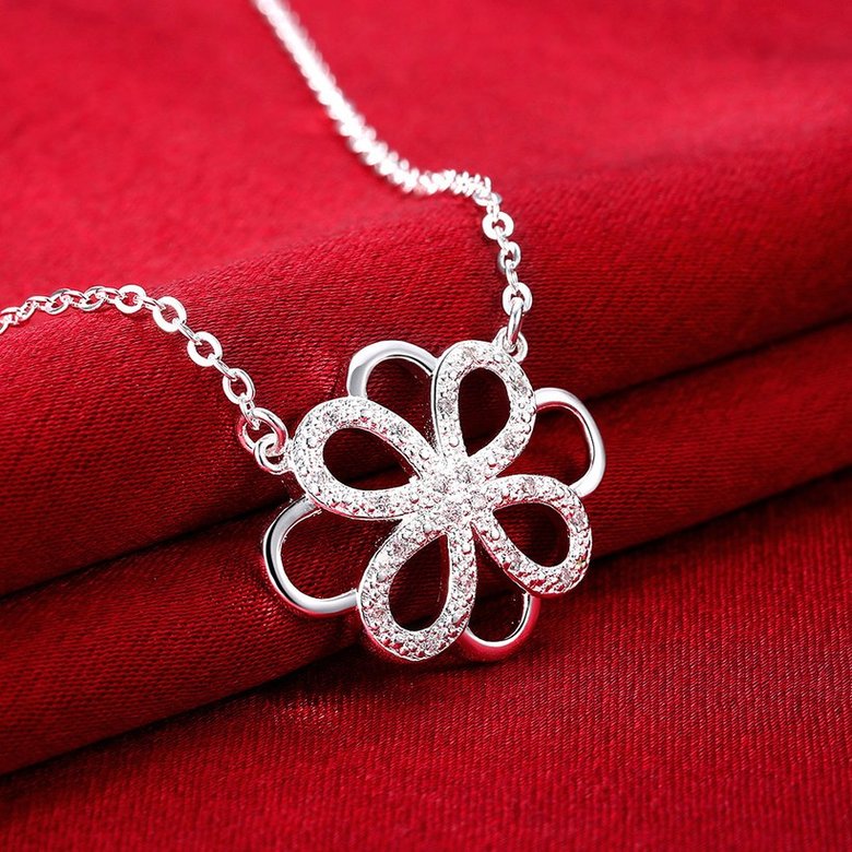 Wholesale Trendy Silver Geometric White CZ Necklace TGSPN188 2