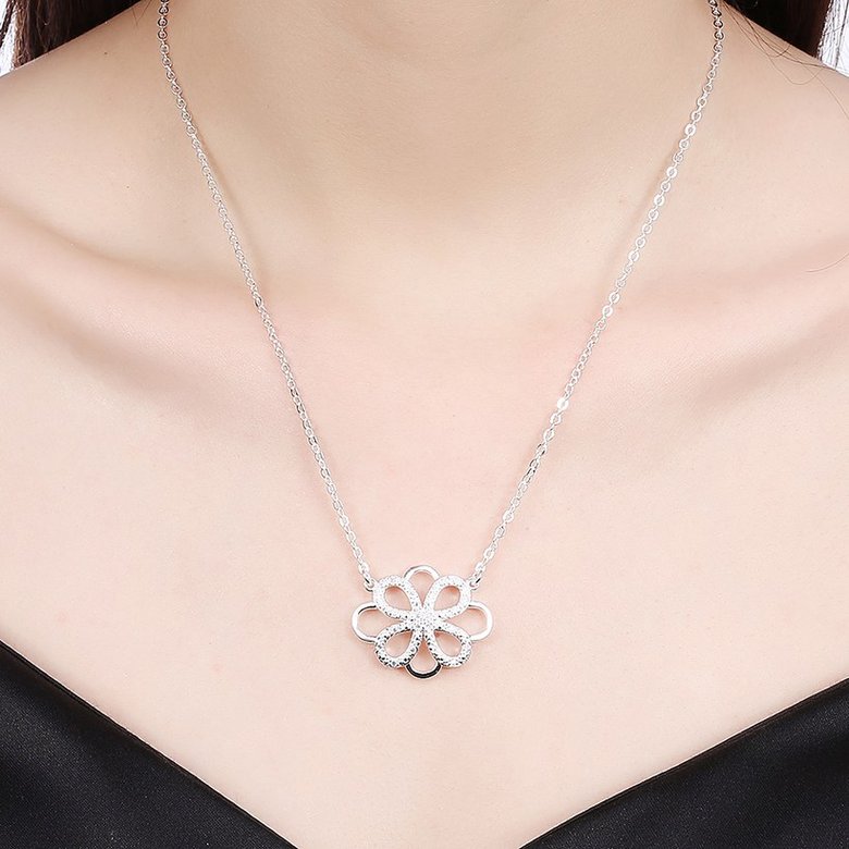 Wholesale Trendy Silver Geometric White CZ Necklace TGSPN188 4