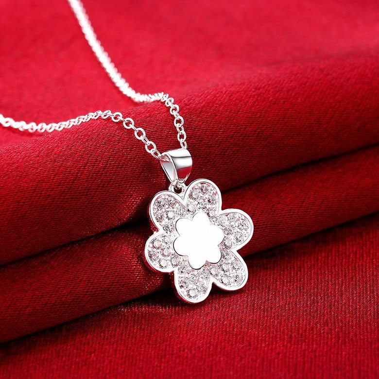 Wholesale Trendy Silver Geometric White CZ Necklace TGSPN200 2