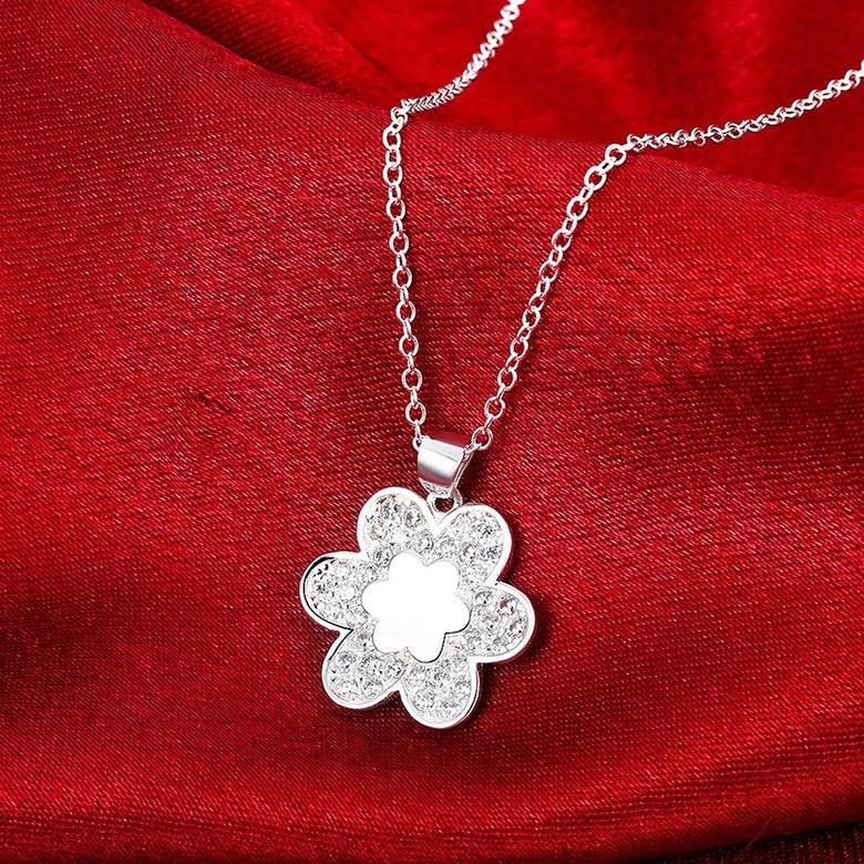 Wholesale Trendy Silver Geometric White CZ Necklace TGSPN200 3