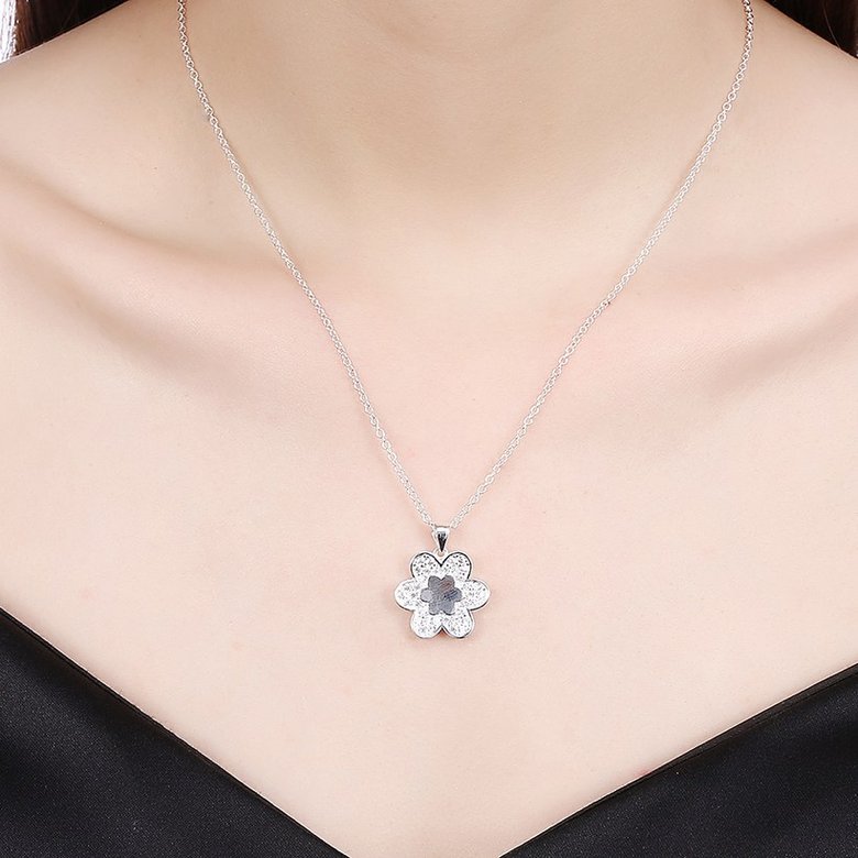 Wholesale Trendy Silver Geometric White CZ Necklace TGSPN200 4