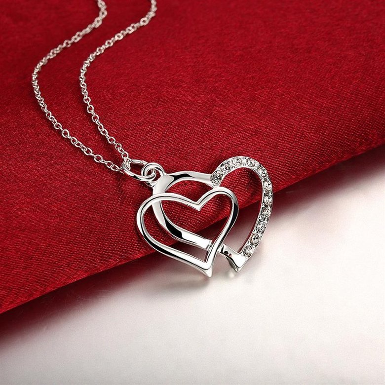 Wholesale Romantic Silver Heart CZ Pendants TGSPP050 3