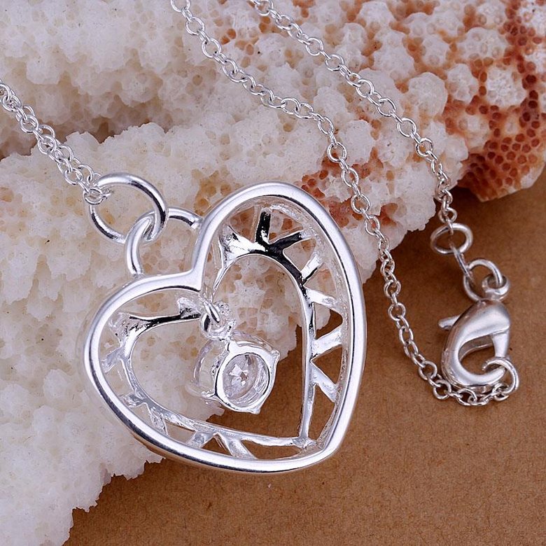 Wholesale Romantic Silver Heart CZ Pendants TGSPP060 0