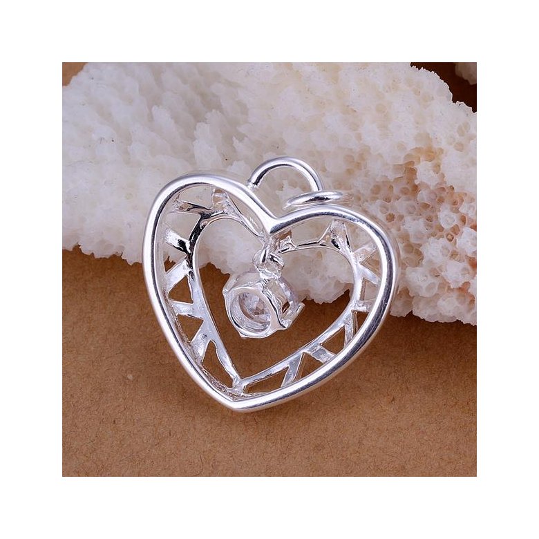 Wholesale Romantic Silver Heart CZ Pendants TGSPP060 1