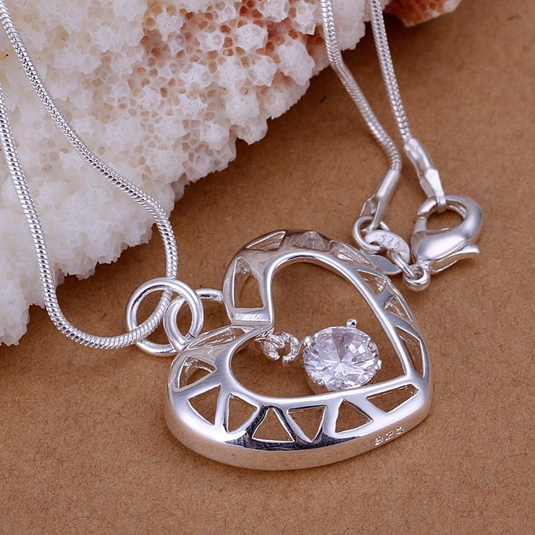 Wholesale Romantic Silver Heart CZ Pendants TGSPP060 2