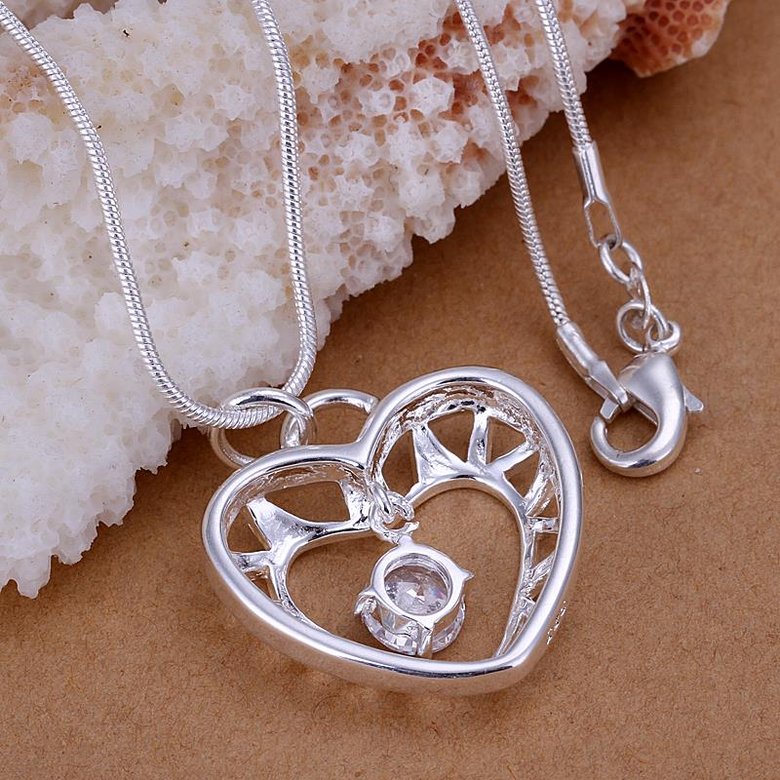 Wholesale Romantic Silver Heart CZ Pendants TGSPP060 3