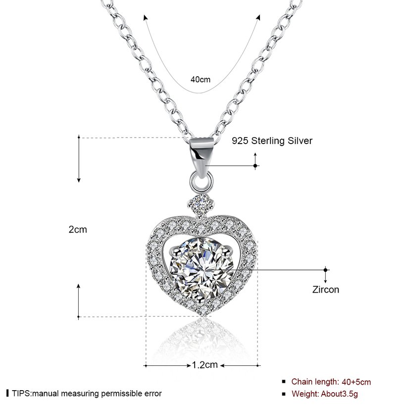 Wholesale Romantic 925 Sterling Silver Heart White CZ Necklace TGSSN115 0