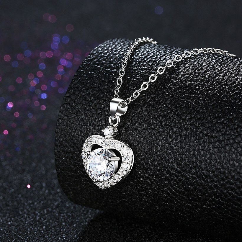 Wholesale Romantic 925 Sterling Silver Heart White CZ Necklace TGSSN115 3