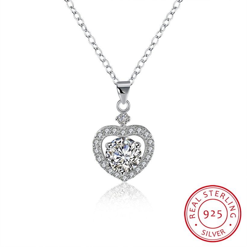 Wholesale Romantic 925 Sterling Silver Heart White CZ Necklace TGSSN115 5