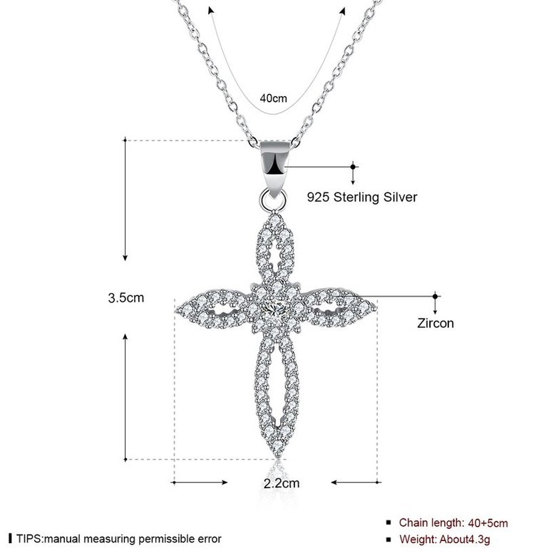 Wholesale Romantic 925 Sterling Silver Cross White CZ Necklace TGSSN125 0