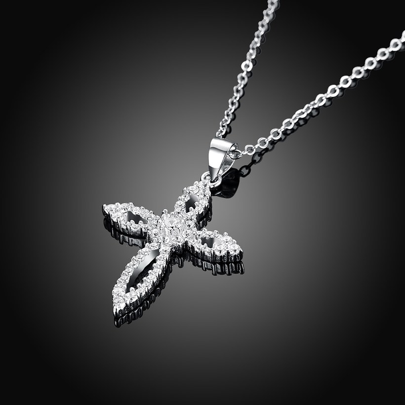 Wholesale Romantic 925 Sterling Silver Cross White CZ Necklace TGSSN125 1
