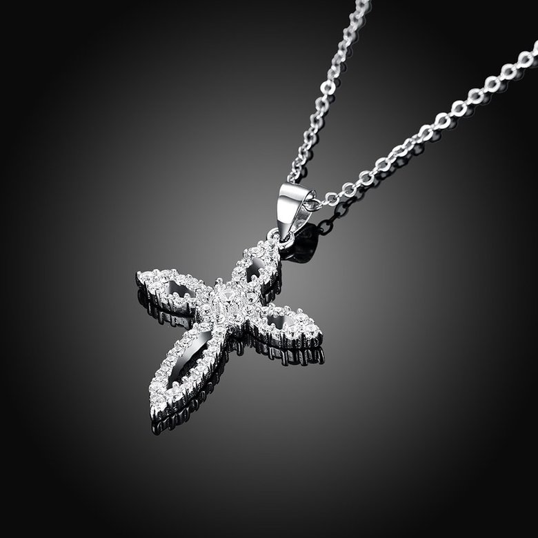 Wholesale Romantic 925 Sterling Silver Cross White CZ Necklace TGSSN125 1