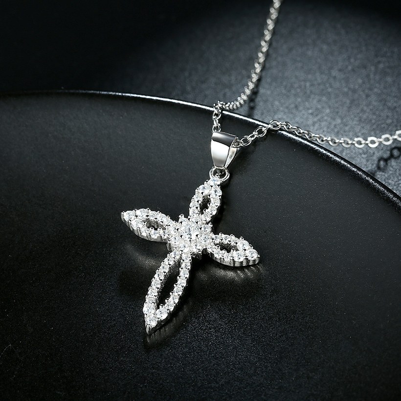 Wholesale Romantic 925 Sterling Silver Cross White CZ Necklace TGSSN125 2
