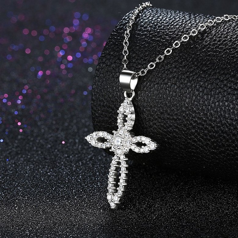 Wholesale Romantic 925 Sterling Silver Cross White CZ Necklace TGSSN125 3